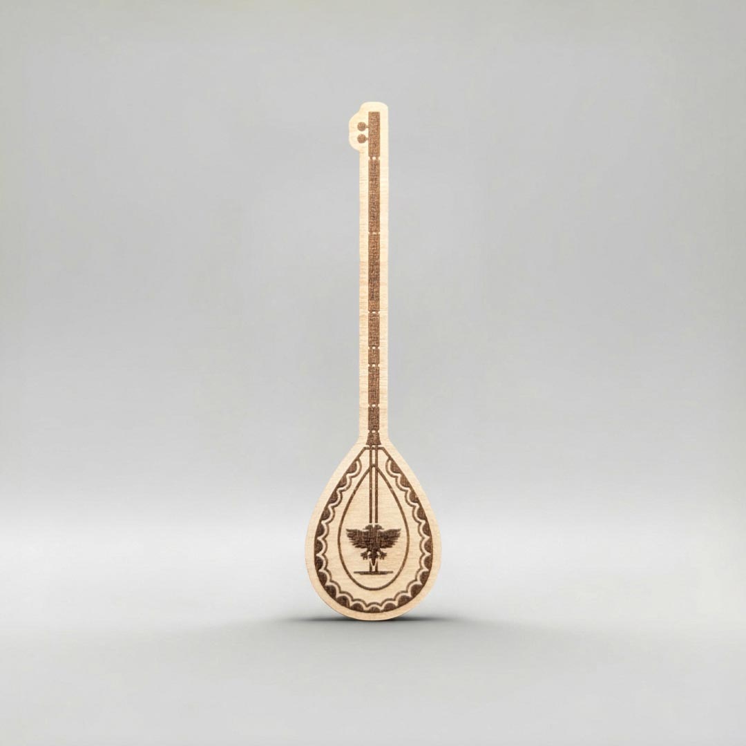 Çifteli traditional Albanian musical instrument, wood engraved magnet, souvenir Made in Albania - Magnet druri dekorativ Çiftelia, instrument tradicional shqiptar, suvenir prodhim shqiptar symbol.al