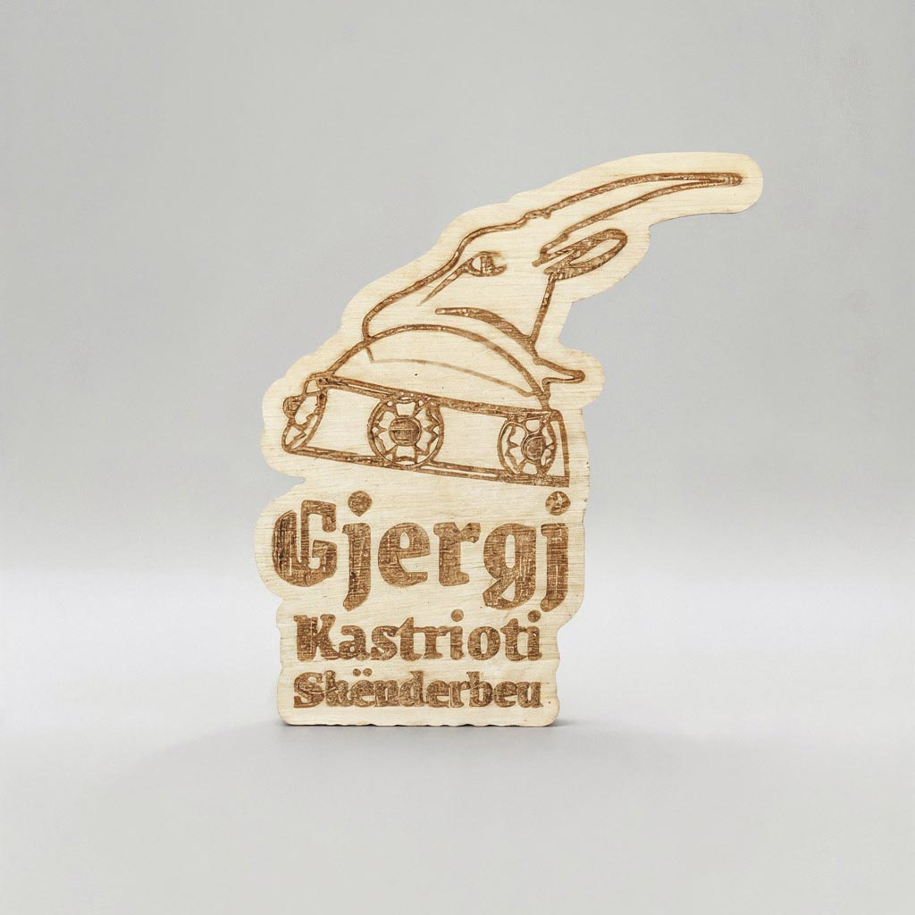 Gjergj Kastrioti Skenderbeu përkrenarja gdhendur në dru, magnet, prodhuar në Shqipëri, suvenir symbol.al
Gjergj Kastrioti Skanderbeg helmet wood engraved magnet made in Albania symbol.al