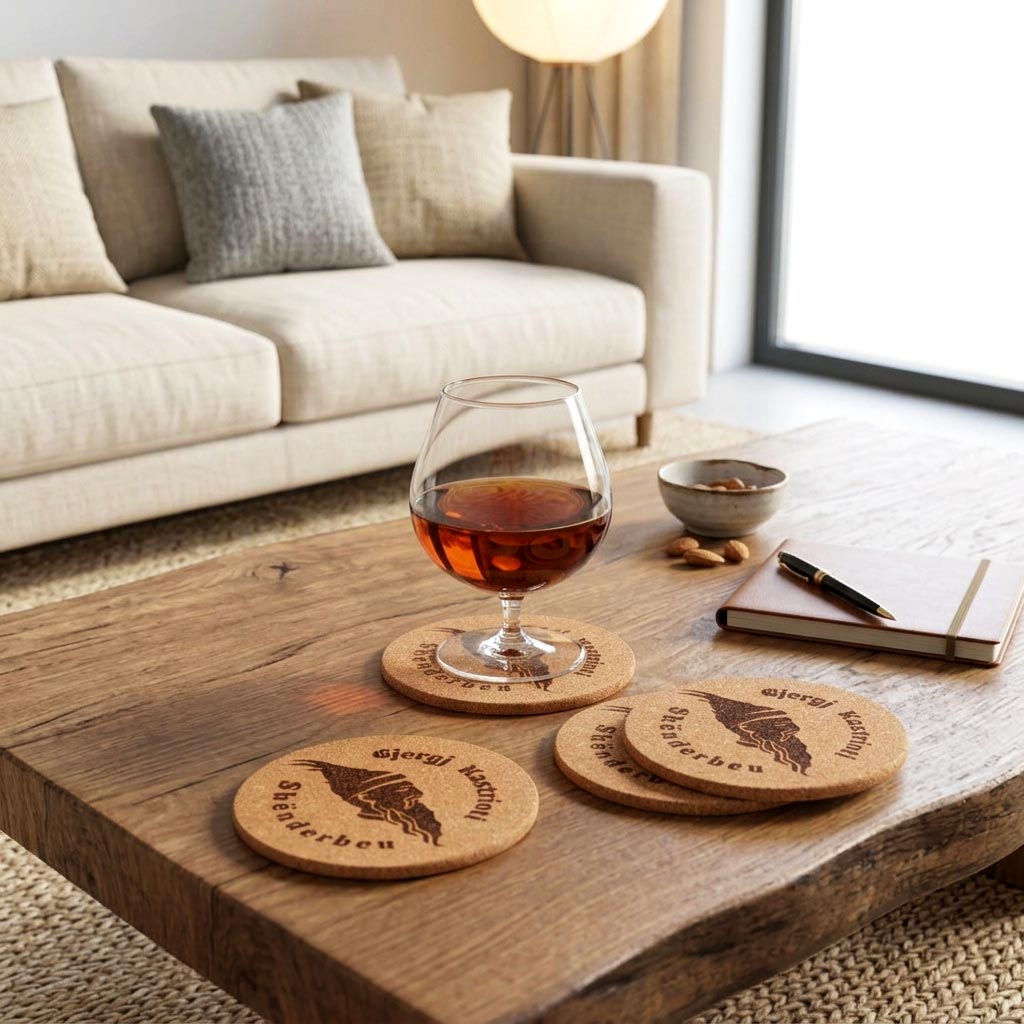 Portreti i Heroit Kombëtar Gjergj Kastrioti Skënderbeu në mbajtëse gotash, suvenir prodhuar në Shqipëri - symbol.al
Gjergj Kastrioti Skenderbeu skanderbeg portrait Albanian hero, cork coasters souvenir made in Albania symbol.al