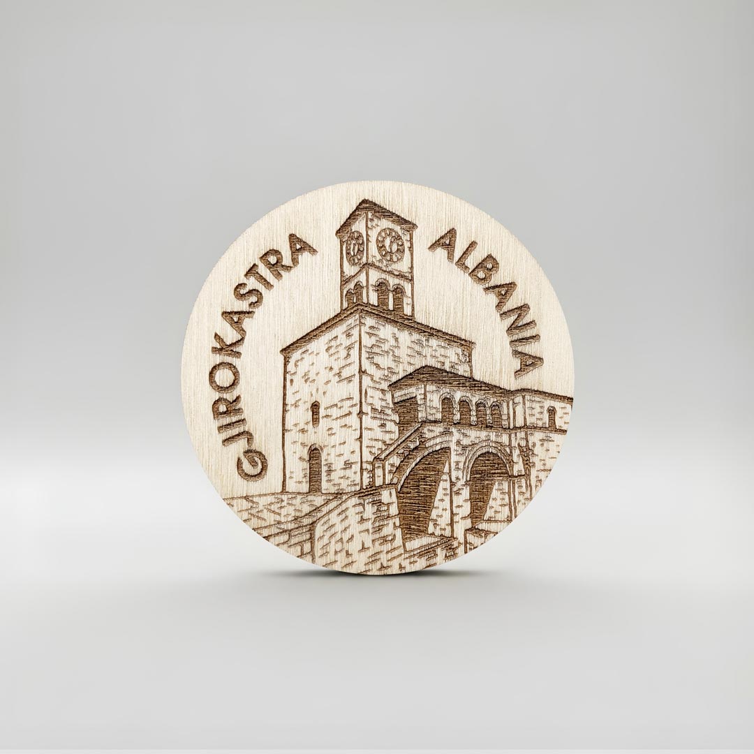 Gjirokastra Castle wooden magnet made in albania symbol of albania 
Kalaja Gjirokastër magnet druri Kalaja e Gjirokastrës prodhuar në Shqipëri symbol.al
