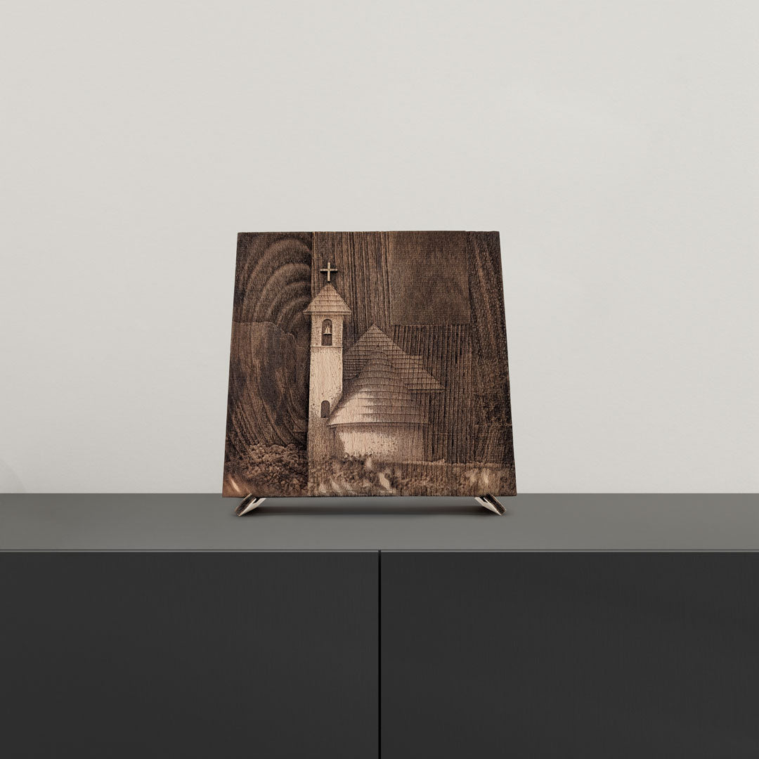 Thethi Church carved in wood – 3D Wood Bas-relief, souvenir made in Albania - symbol.al
Kisha e Thethit gdhendur në dru - basoreliev 3D në dru ahu, prodhuar në Shqipëri - symbol.al
