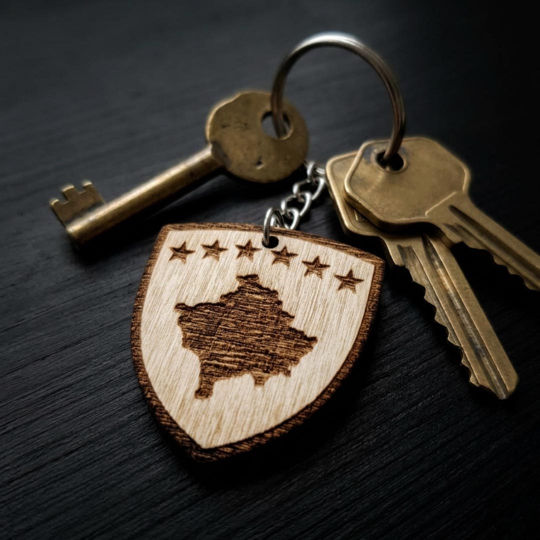 Stema Republika e Republikës së Kosovës varëse çelësash prodhuar në Shqipëri symbol.al 
Coat of Arms of the Republic of Kosova keychain made in Albania handmade symbol of Albania