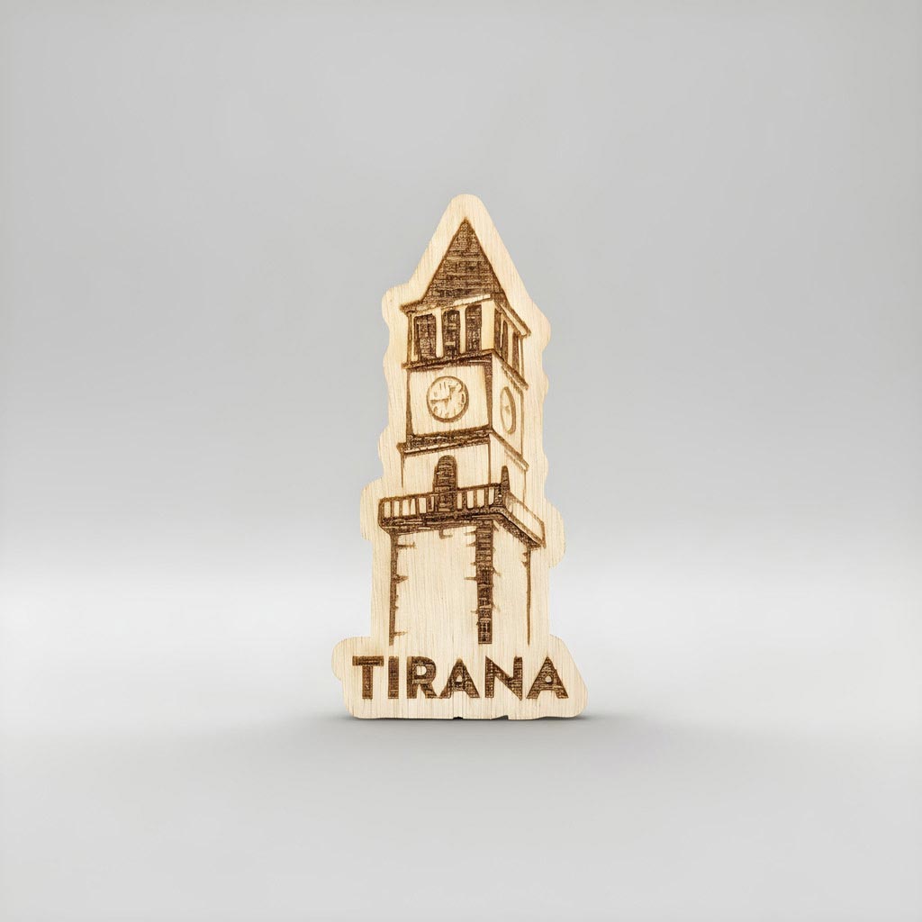 Kulla e Sahatit të Tiranës - Shqipëri, gdhendur në dru, magnet, prodhuar në Shqipëri - symbol.al
Tirana Clock Tower Albania wood engraved magnet, souvenir made in Albania - symbol.al

