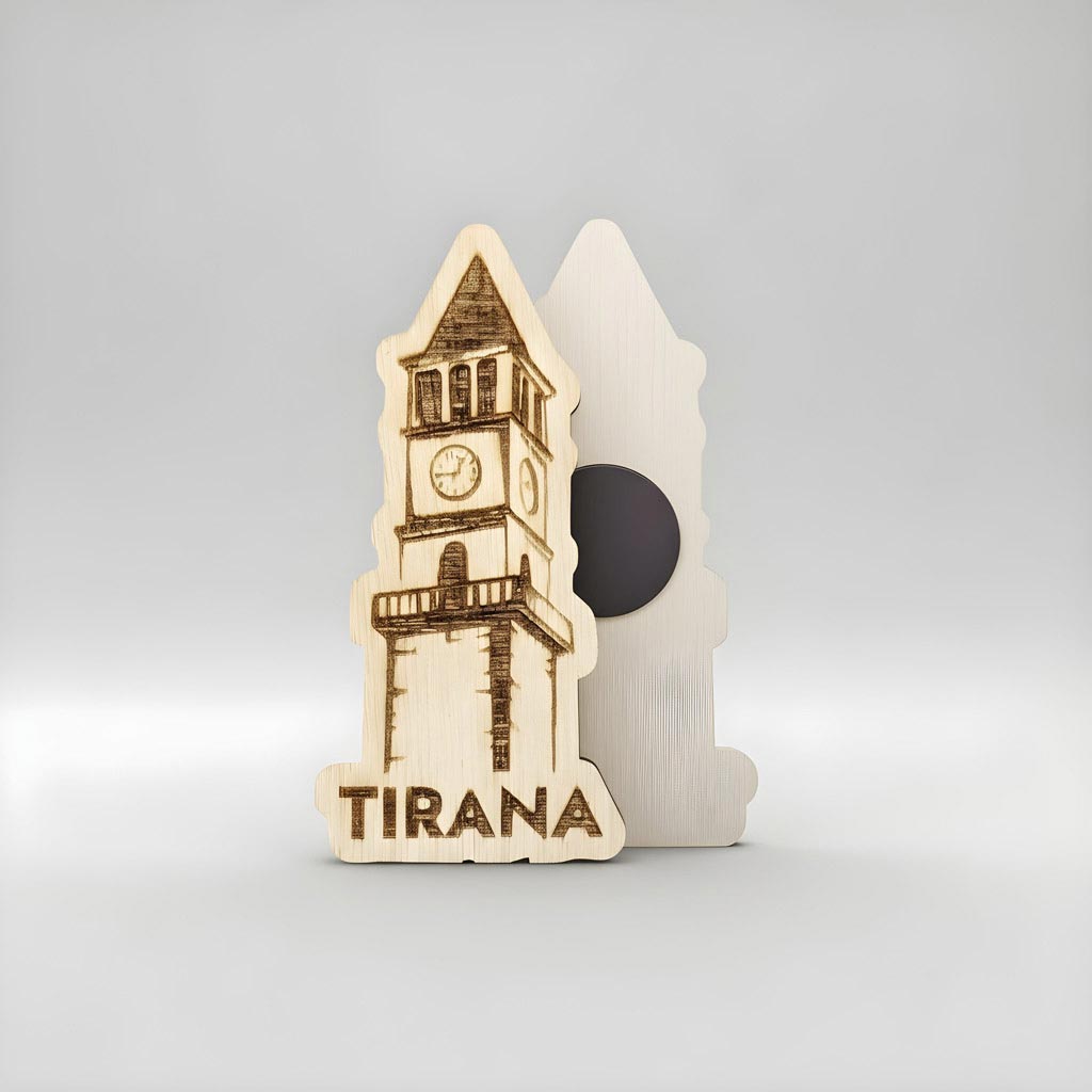 Kulla e Sahatit të Tiranës - Shqipëri, gdhendur në dru, magnet, prodhuar në Shqipëri - symbol.al
Tirana Clock Tower Albania wood engraved magnet, souvenir made in Albania - symbol.al
