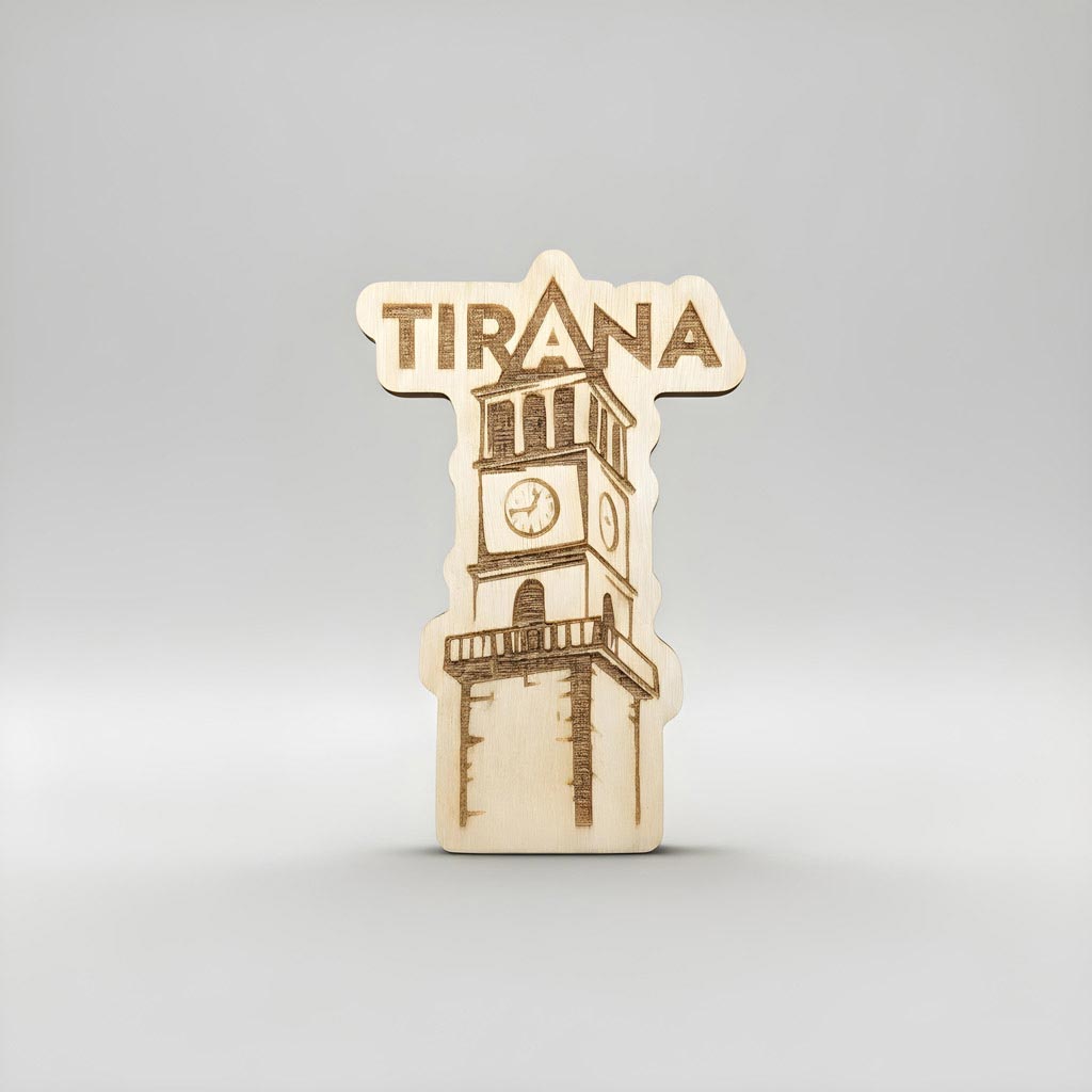 Kulla e Sahatit të Tiranës - Shqipëri, gdhendur në dru, magnet, prodhuar në Shqipëri - symbol.al
Tirana Clock Tower Albania wood engraved magnet, souvenir made in Albania - symbol.al
