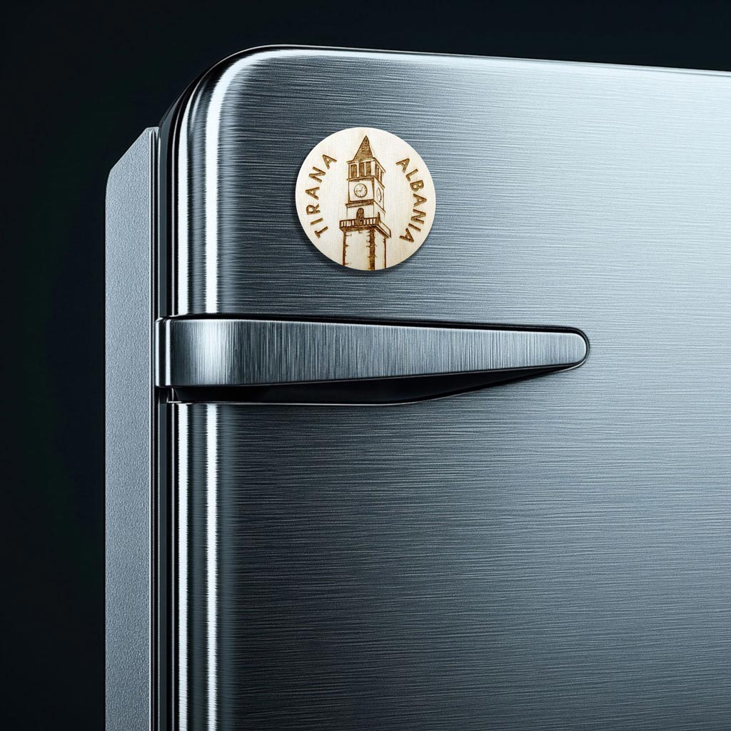 Kulla e Sahatit të Tiranës - Shqipëri, gdhendur në dru, magnet, prodhuar në Shqipëri - symbol.al
Tirana Clock Tower Albania wood engraved magnet, souvenir made in Albania - symbol.al
