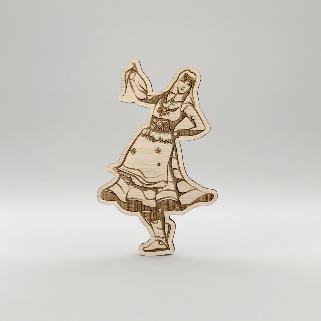 Xhubleta traditional Albanian dress, UNESCO heritage wood magnet, souvenir Made in Albania | Magnet druri dekorativ Xhubleta, traditë shqiptare suvenir Prodhim Shqiptar symbol.al